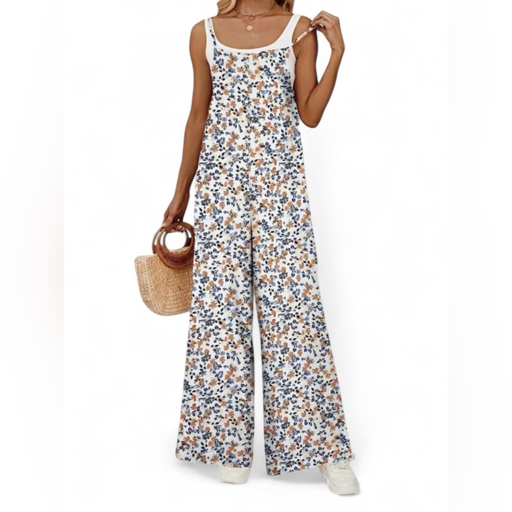 Yesno Women’s summer boho casual jumpsuit side wide overalls floral with pockets